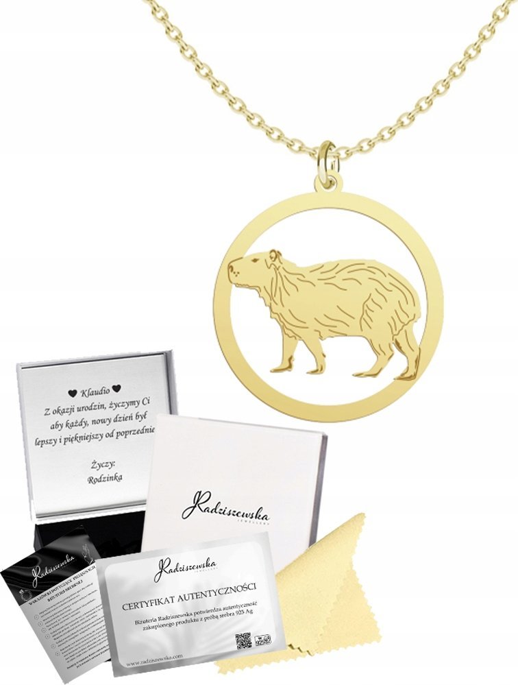Radziszewska Jewellery Złoty Naszyjnik KAPIBARA Łańcuszek SREBRO 925 Prezent Biżuteria GRAWER