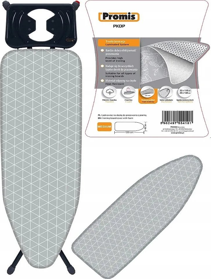 Promis Pokrowiec na deskę do prasowania PROMIS 105-120cm na 30-40cm BAWEŁNA+PIANKA