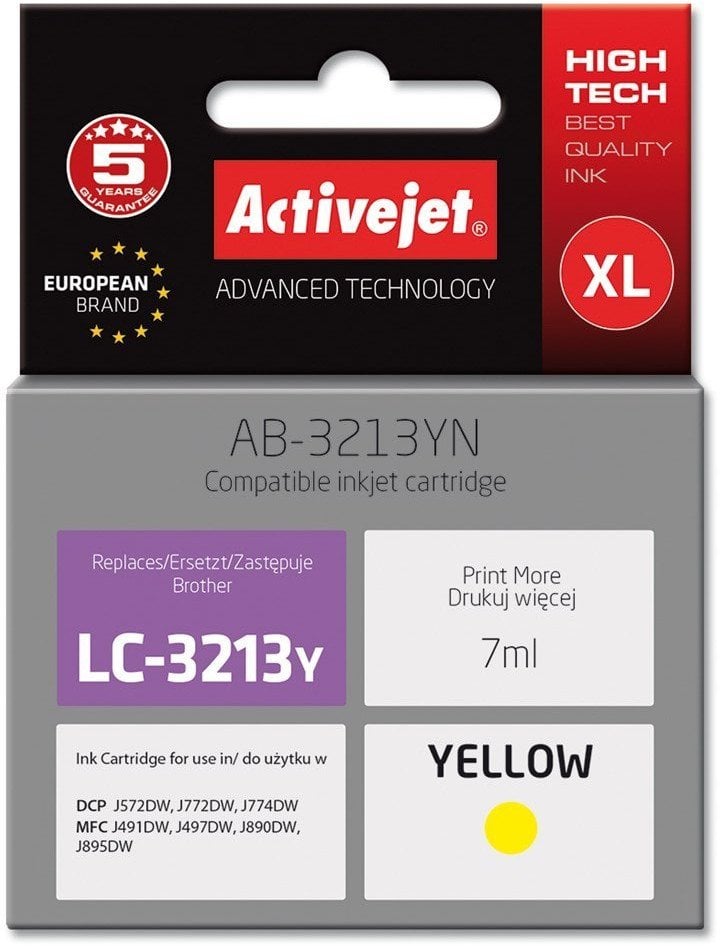Tusz Activejet Tusz Activejet AB-3213YN (zamiennik Brother LC3213Y; Supreme; 7 ml; żółty)
