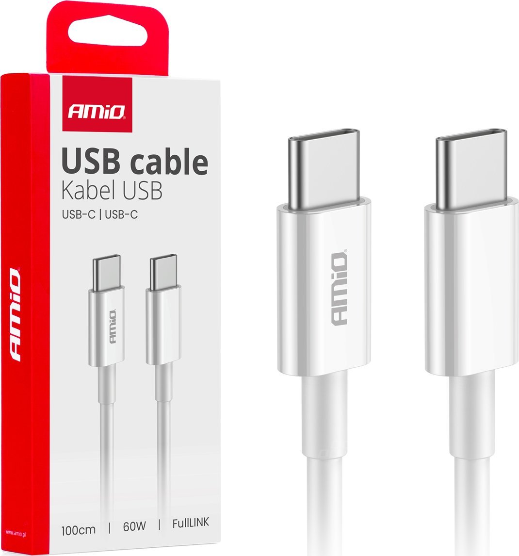 Kabel USB AMiO USB-C - USB-C 1 m Biały