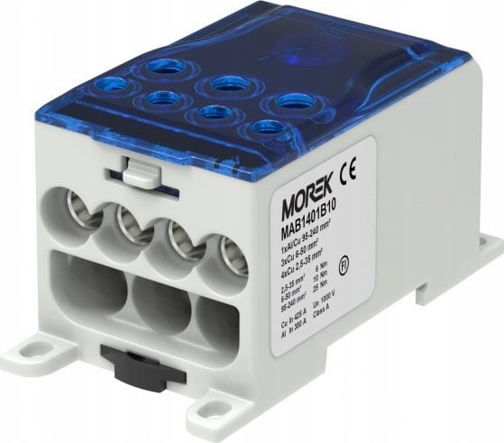 MOREK Blok dystrybucyjny - rozdzielczy OJL400A niebieski we:1xAL/CU 95-240mm2 wy: 3x6-50mm2 4x2,5-35mm 1000V MAB1401B10