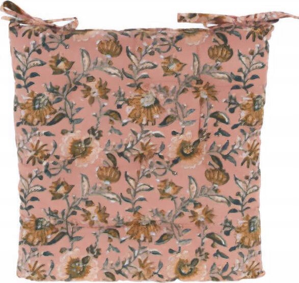 Home Styling Collection Poduszka na krzesło wiązana, wzór w kwiaty, 100% bawełny, 40 x 40 cm