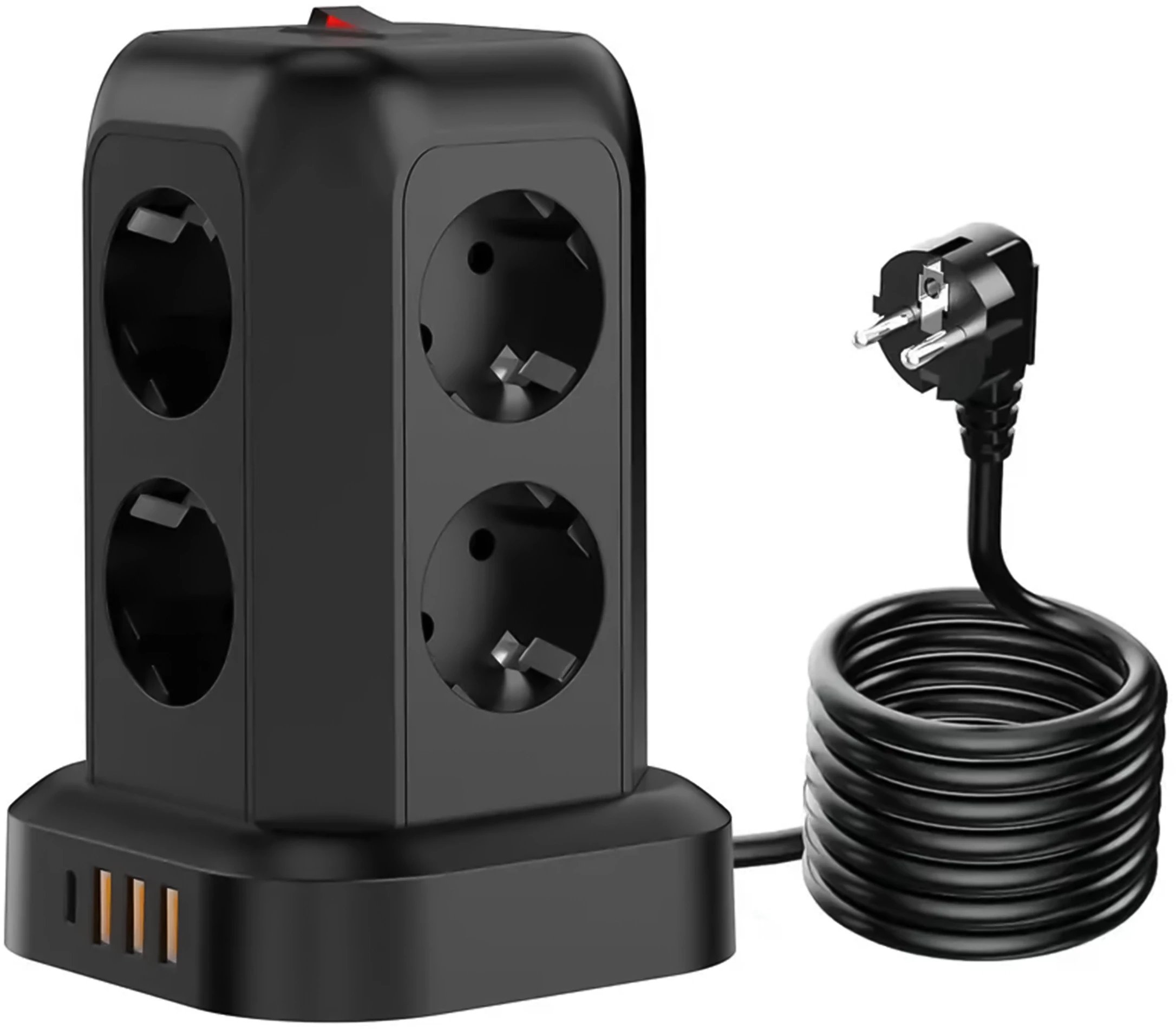 Przedłużacz 12w1 Rozdzielacz wieża ładująca Alogy ChargeTower Pro 2500W 8x gniazdo ładujące 3x USB.A 1x USB.C kabel 1.8m Czarny