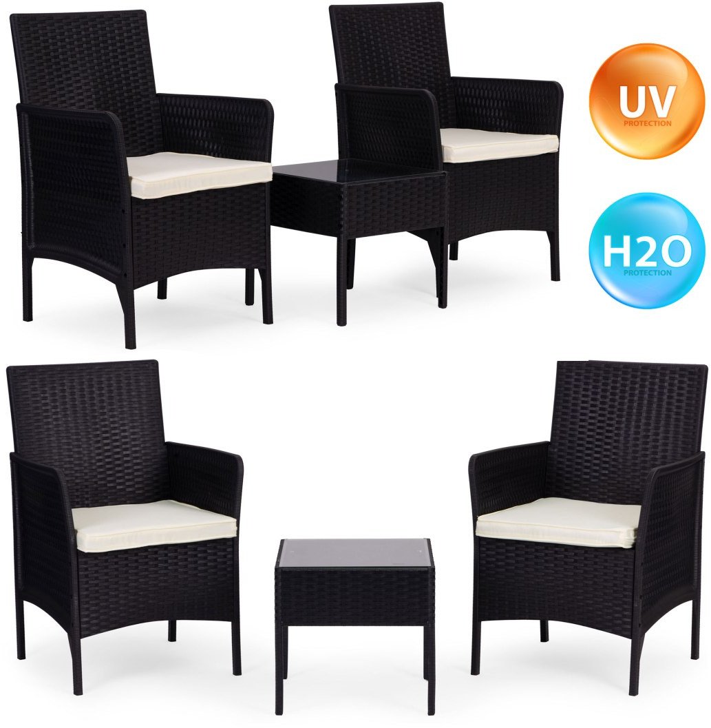 Zestaw mebli ogrodowych 2 fotele + stolik szkło hartowane czarny MultiGarden EDUKAMP