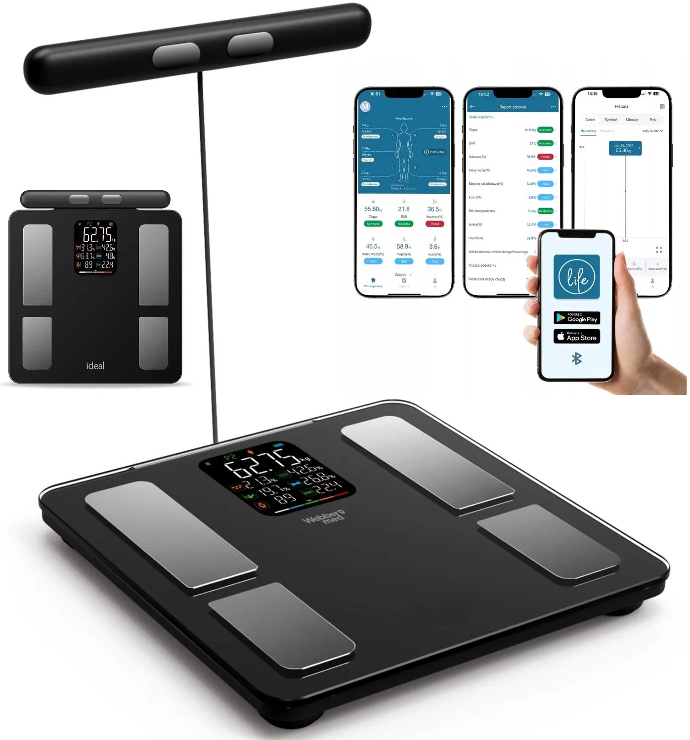 WAGA ŁAZIENKOWA BLUETOOTH ANALITYCZNA INTELIGENTNA Apple Health Google Fit