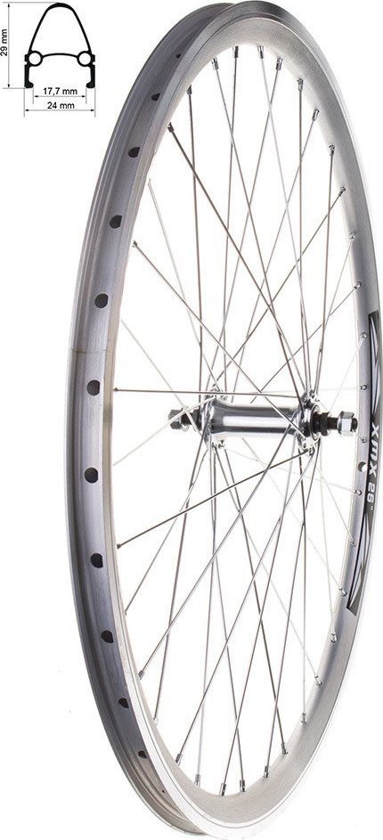 Triton Koło przednie 28", obręcz stożkowa XMX srebrna, piasta aluminiowa na łożyskach maszynowych + nakrętki Uniwersalny