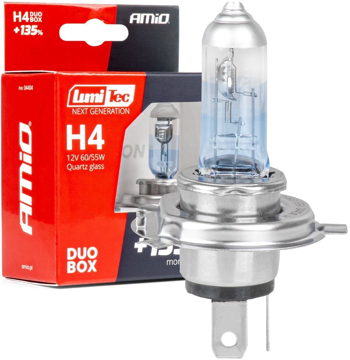 Żarówki halogenowe h4 12v 60/55w lumitec next generation +135% duo amio-04404