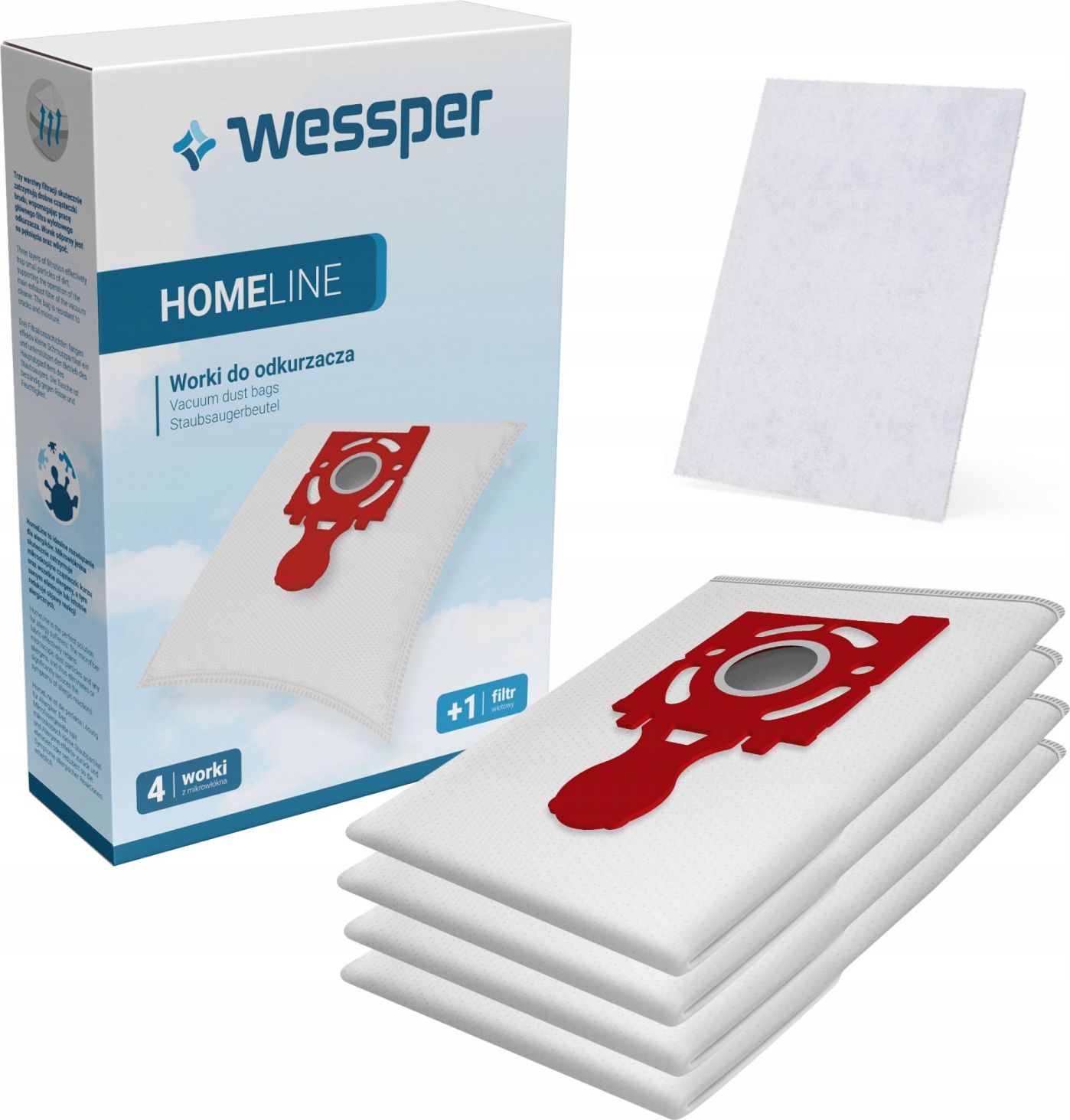Worek do odkurzacza Wessper do Zelmer Jupiter ZMB03K, IZ-49.4220PF, 49.4220, Safbag Czerwony - syntetyczne 4 sztuki + filtr