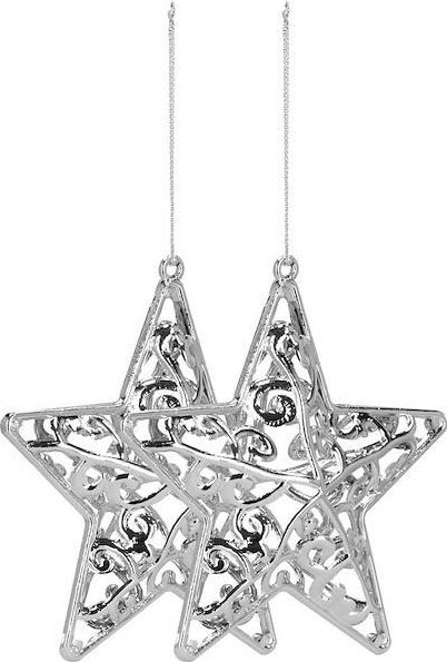 Springos Zawieszki choinkowe 2 szt. gwiazdka ozdoba świąteczna srebrna UNIWERSALNY