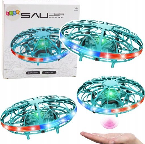 Dron UFO Sterowany Ręką RC Światła LED Turkusowy