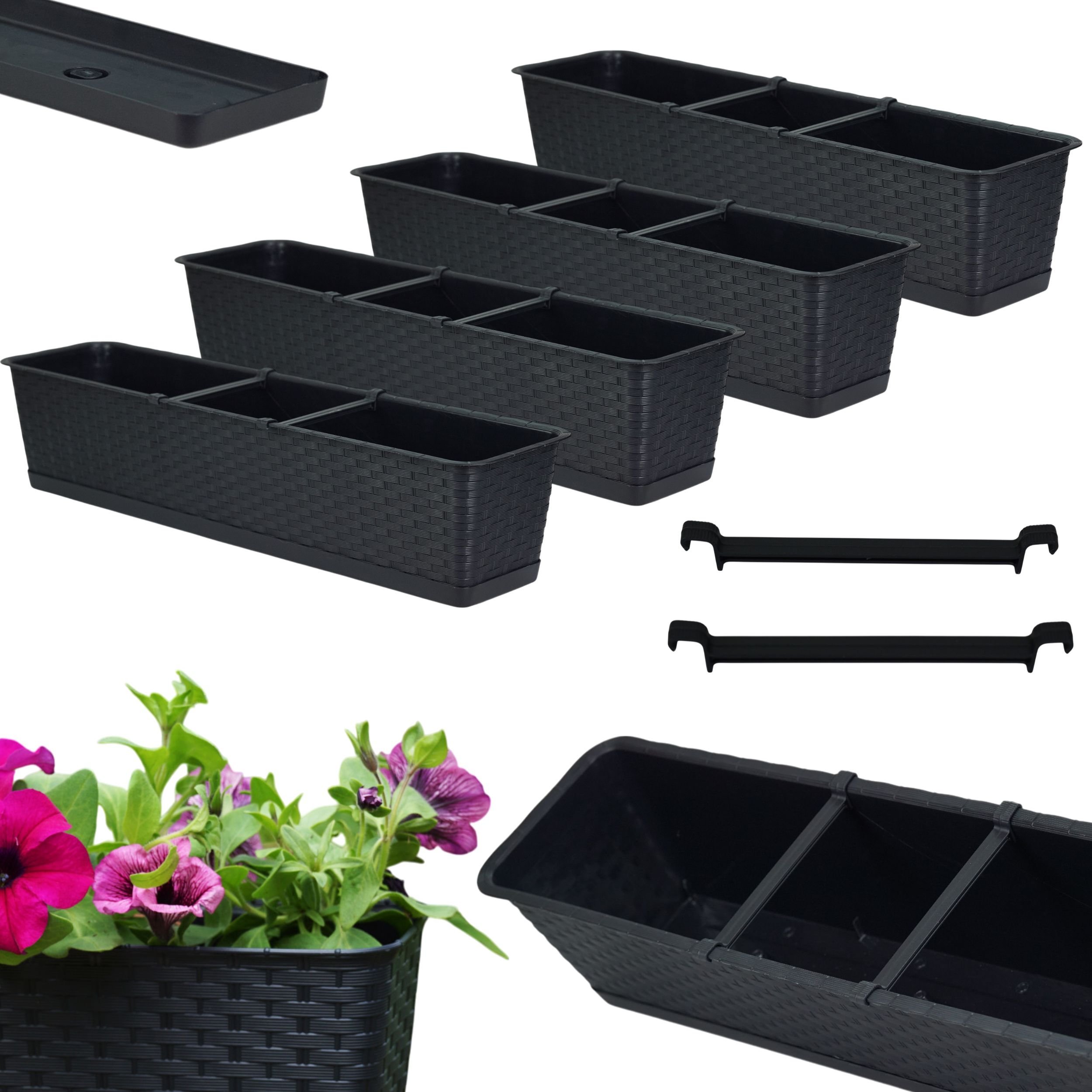 4x Skrzynka balkonowa Ratolla z podstawką ISR800P Doniczka prostokątna