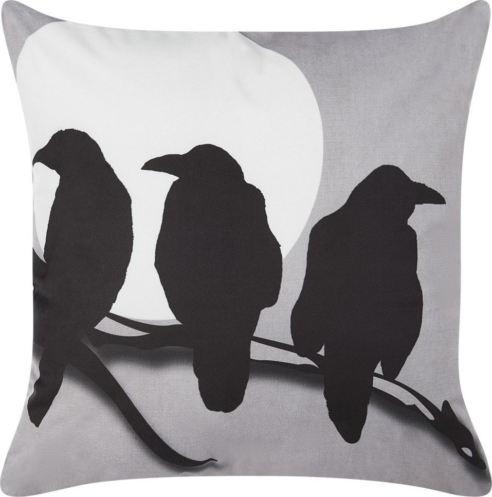 Beliani Welurowa poduszka dekoracyjna z motywem ptaków 45 x 45 cm szara ORADEA!
