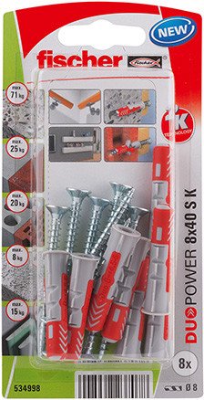 Two-component dowel with screw 8x40 mm, 8 pcs.