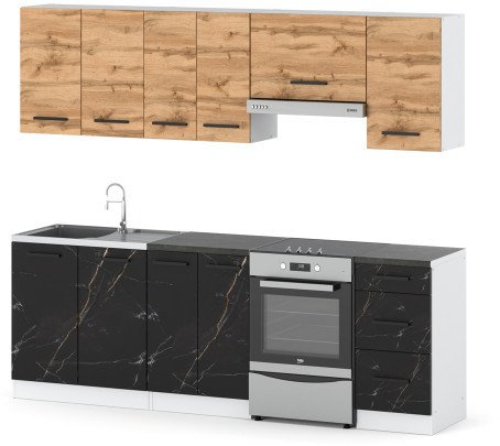 Kuchnia Mokka Nowoczesna Mała 2.4m Biały Dąb Wotan San Sebastian Modułowa