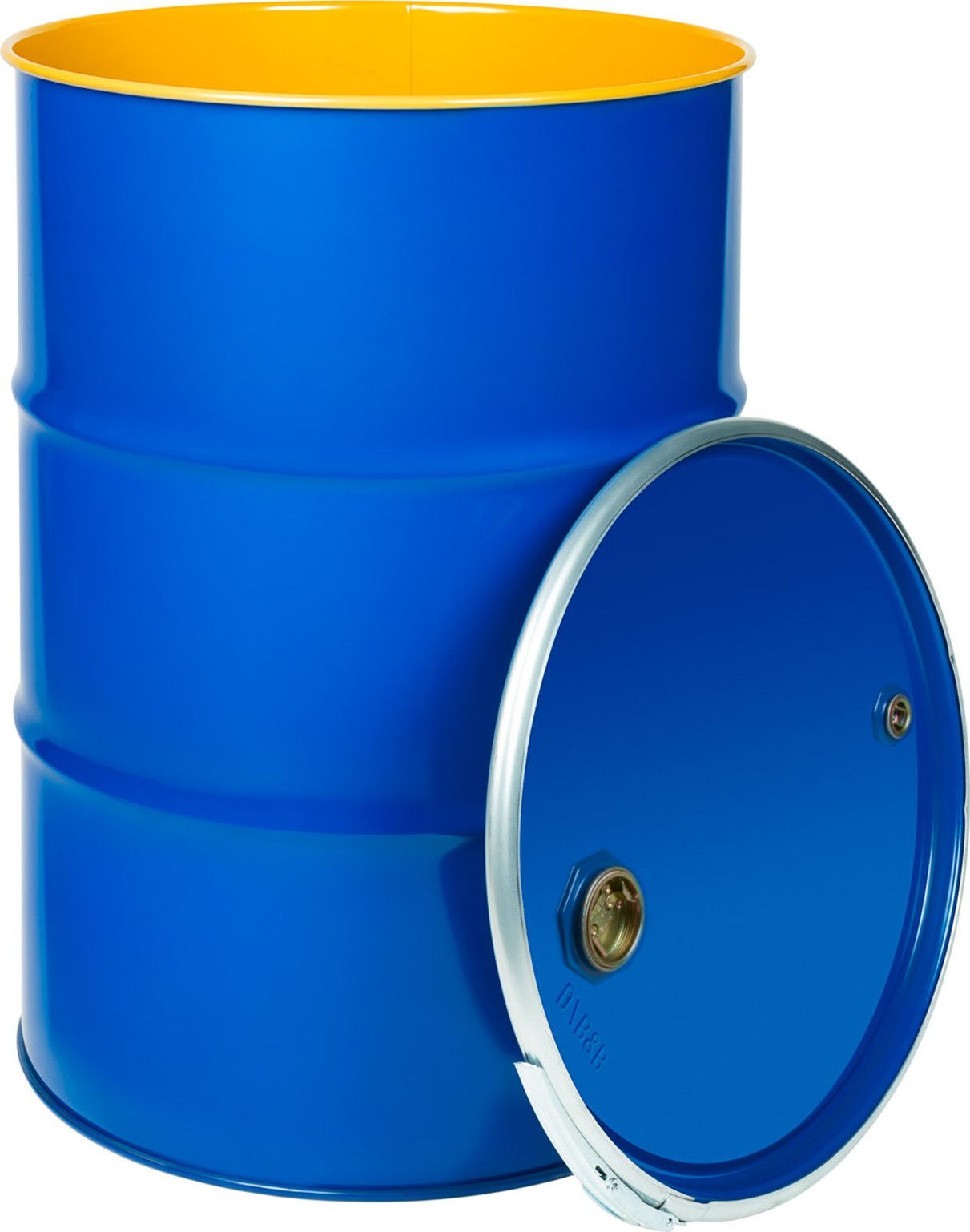 Beczkopol Beczka stalowa OH 212L zdejmowane wieko z korkami 2 i 3/4 niebieska wnętrze lakierowane Beczka stalowa OH 212L zdejmowane wieko z korkami 2