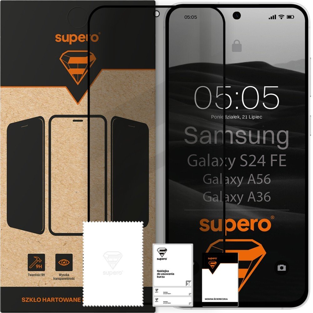 SUPERO Szkło hartowane do Samsung Galaxy S24 FE / S25 FE / A36 / A56, prywatności z czarną ramką