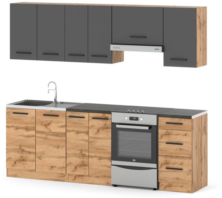 Kuchnia Modułowa Nowoczesna Pojemna Narożna 3.2m Wotan Szary Mat Dąb Wotan