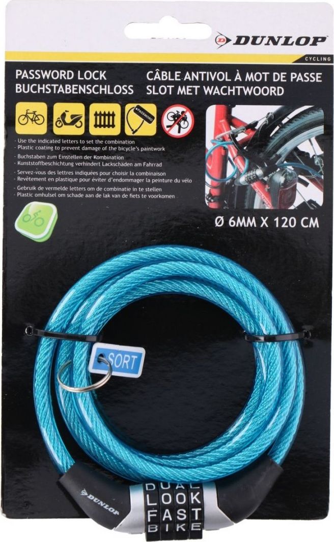 Dunlop Zapięcie rowerowe spiralne na szyfr 0,6x120cm - niebieski
