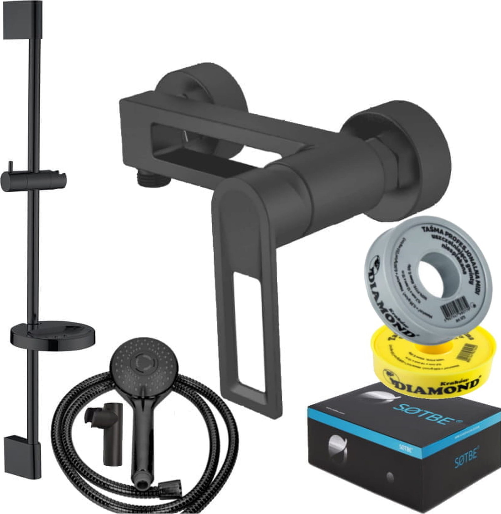 Sotbe SOTBE LOFT SVART Bateria prysznicowa ścienna CZARNA z drążkiem prysznicowym 80cm