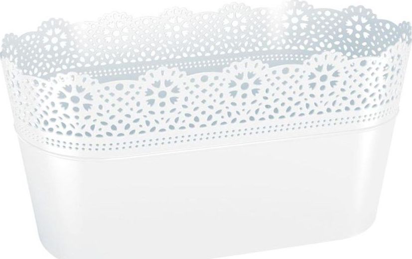 Prosperplast Doniczka Lace z koronką długa biały (DLAC285-S449)