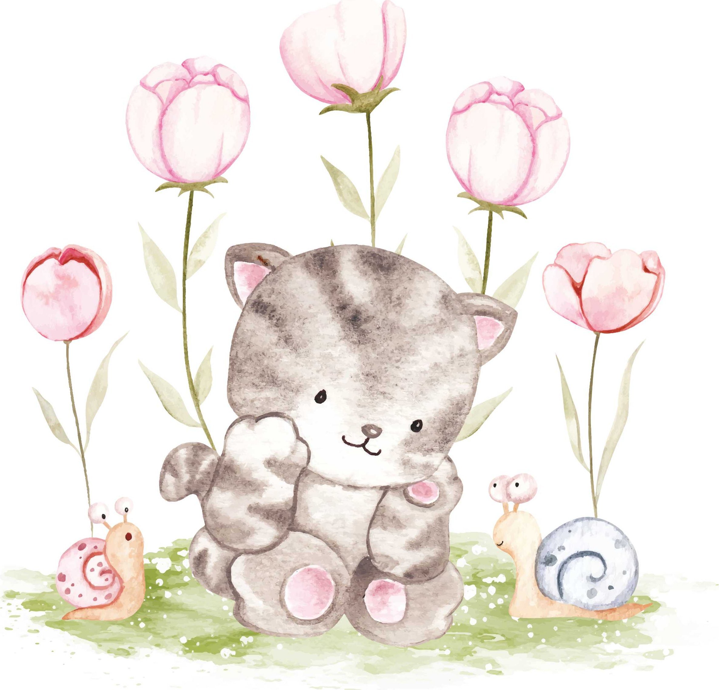 naSciane Naklejka na ścianę koty kotek kwiaty pastelowy kot