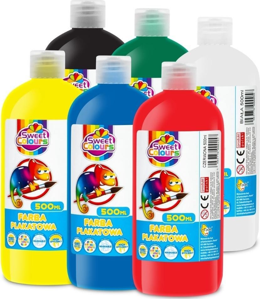 Farby plakatowe w butelkach 500ml (6 kolorów)