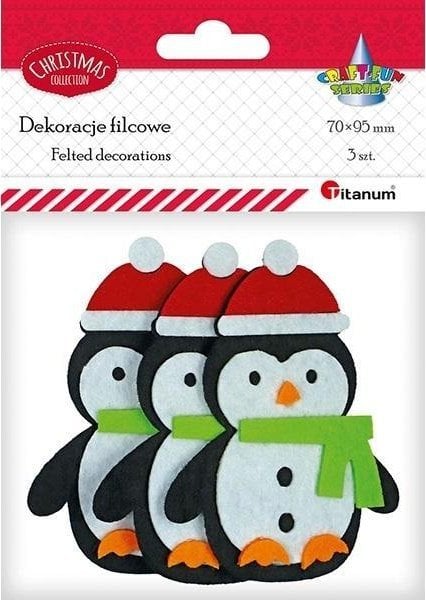 Teka Filcowe pingwiny 3D w czapkach Mikołaja 3szt
