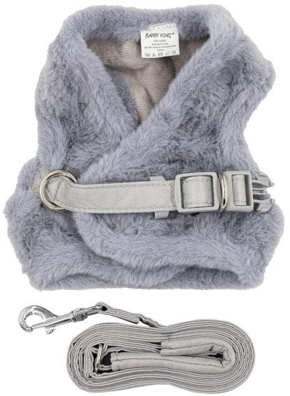 Zestaw, szelki+smycz, dla psa/kota, szary, poliester, rozmiar L, ocieplane