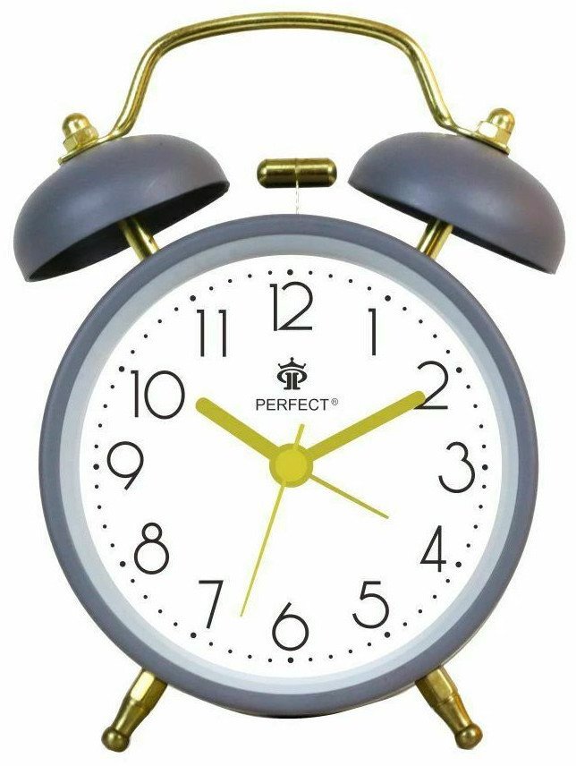 Budzik Perfect TB09504 szary głośny alarm cichy mechanizm .