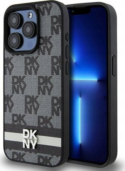 DKNY DKHCP15LPCPTSSK iPhone 15 Pro 6.1" czarny/black hardcase Leather Checkered Mono Pattern & Printed Stripes