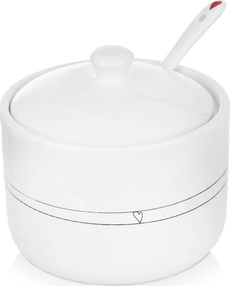 Orion Cukierniczka z łyżeczką i pokrywką ceramiczna biała SERDUSZKA