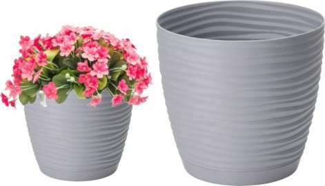 Form-Plastic Doniczka z podstawką plastikowa szara 16,7x15,4 cm Sahara