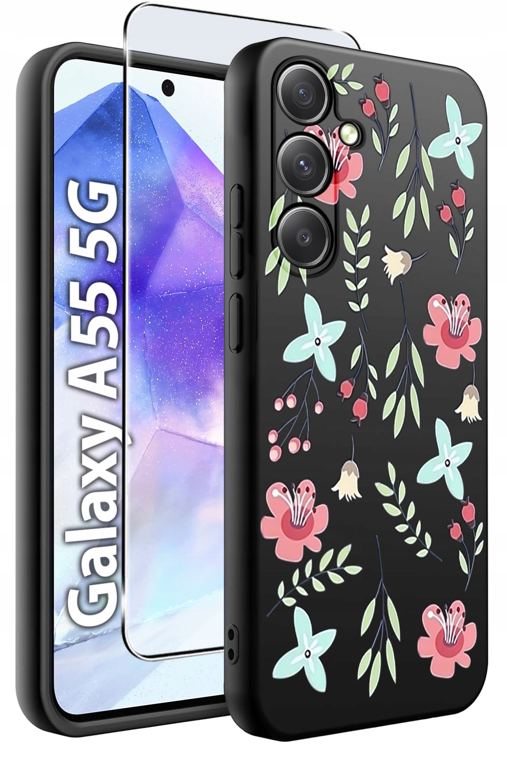 ETUI do Samsung A55 5G WZORY | SILIKONOWE MATT CASE + SZKŁO HARTOWANE 9H