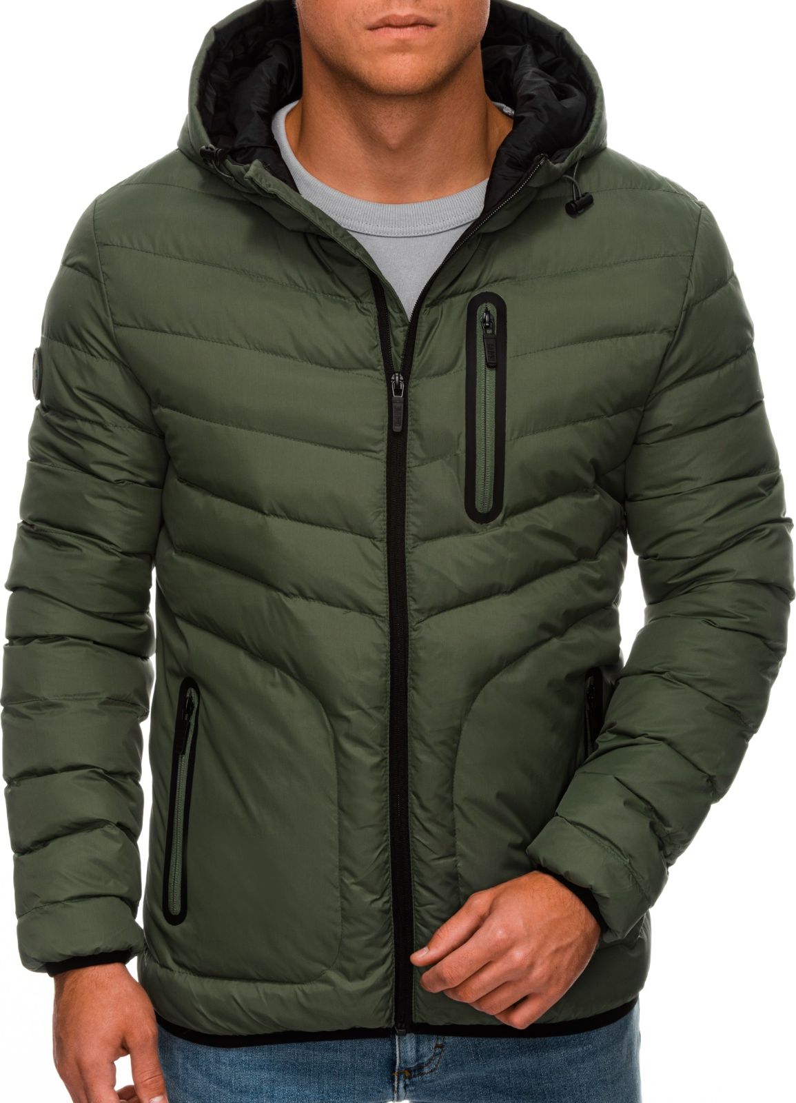 Ombre Kurtka męska puchowa pikowana C356 - khaki XL