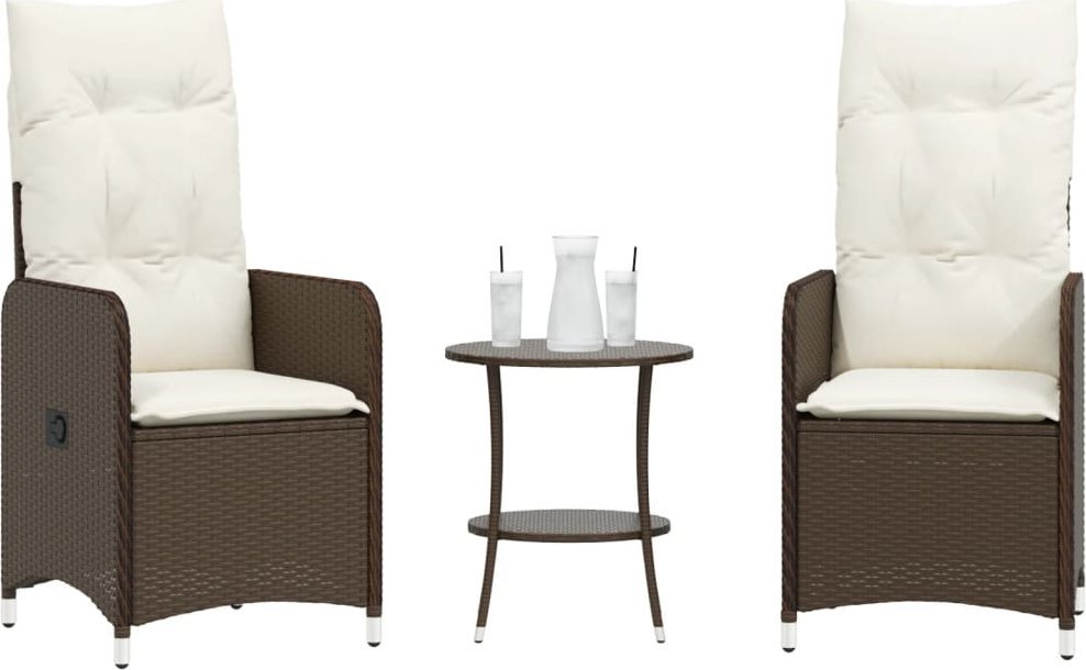 vidaXL vidaXL Rozkładane fotele ogrodowe ze stolikiem, 2 szt., brązowe