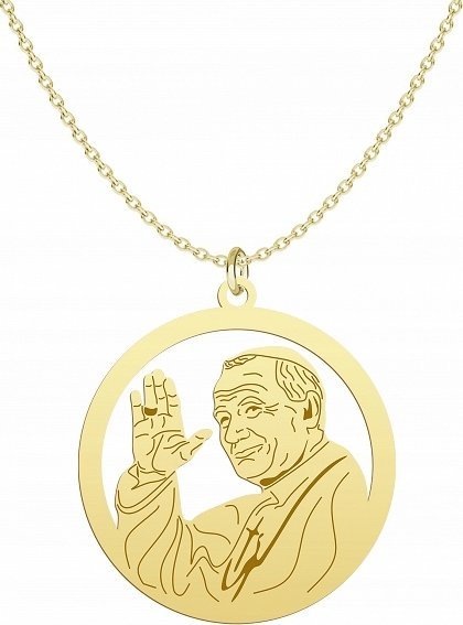 Radziszewska Jewellery Złoty Medalik Jan Paweł II Łańcuszek 925 Papież Prezent GRAWER GRATIS