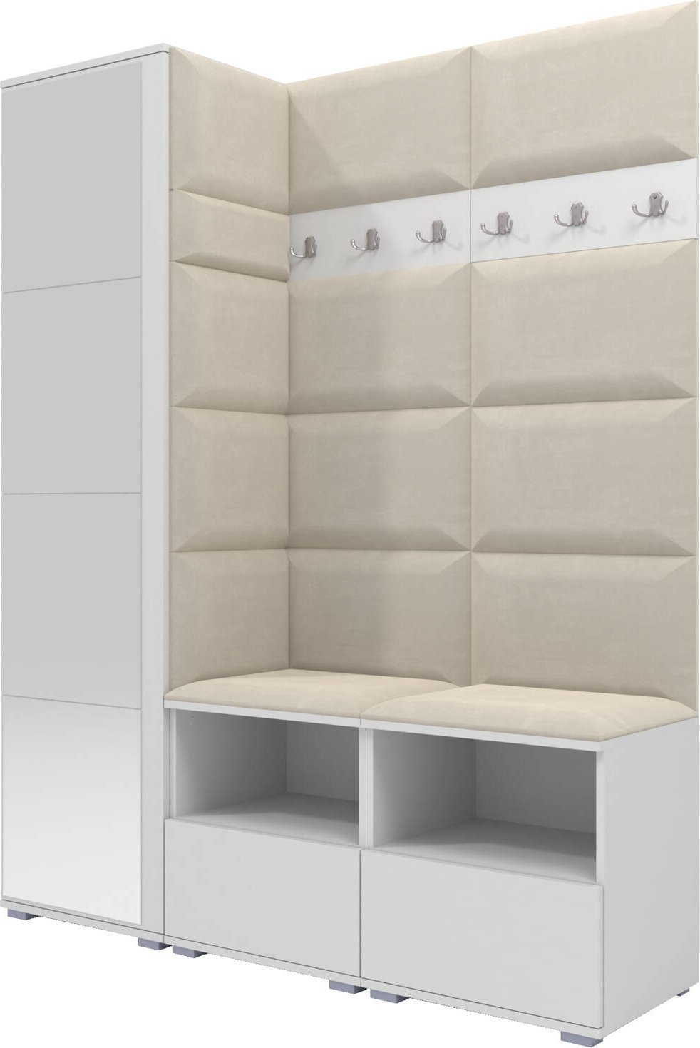 Ravio Tapicerowana garderoba Nela II z lustrem - kolor biały + tkanina Trinity 01