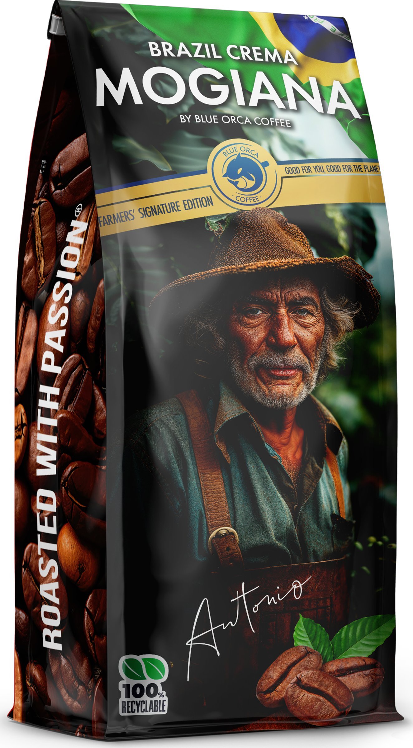 Kawa ziarnista Blue Orca Coffee Kawa ziarnista BRAZYLIA MOGIANA CREMA 1kg Farmers Limited Edition BLUE ORCA