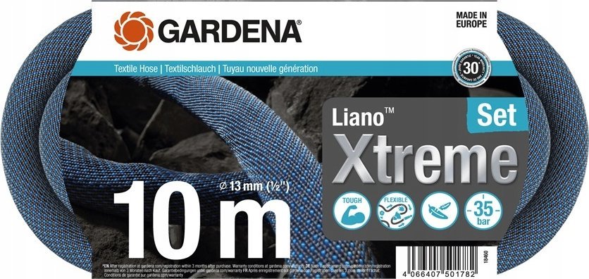 Gardena Gardena Textile Hose Liano Xtreme 1/2, 10 meter set (dark grey/orange, model 2023, incl. watering nozzle, 2 tap connectors)