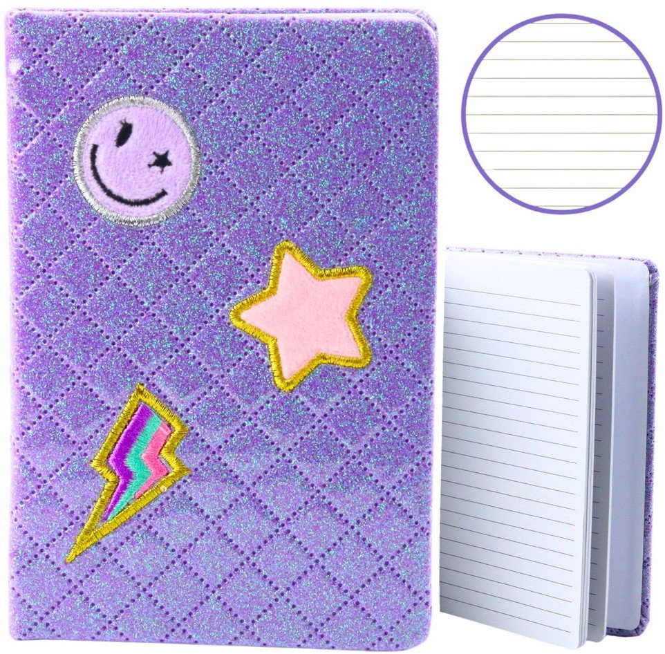 Notatnik W Linie Brokatowy Naszywki Fioletowy B6 80 Kartek LEAN