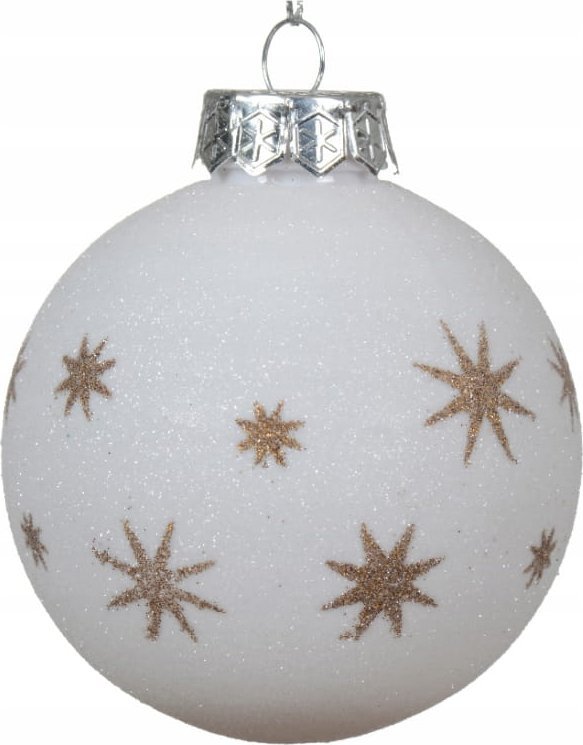 Kaemingk Bombka choinkowa 8cm Biała brokatowa w złote gwiazdki