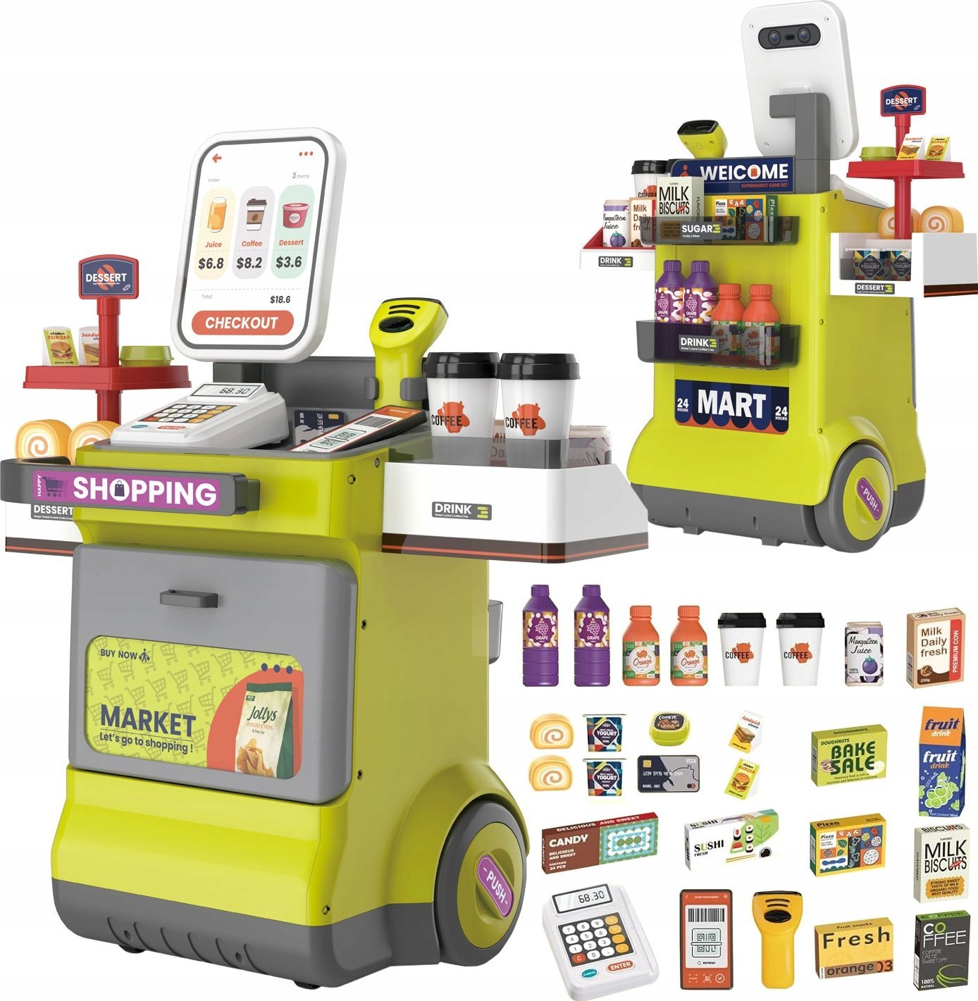 Supermarket Stoisko Stragan Sklep Kasa Fiskalna Dla Dzieci Skaner Produkty