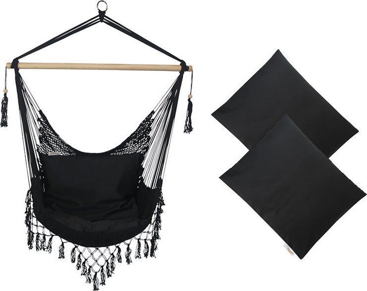 Koala Hammock Sznurkowy Fotel hamakowy z poduszkami, czarny AHC-7 czarny