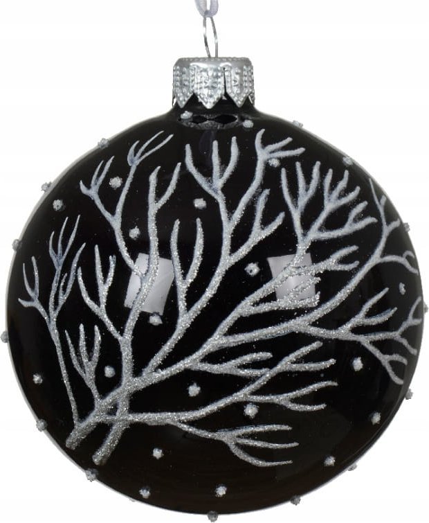 Kaemingk Bombka choinkowa szklana 8cm Czarna ze srebrnymi gałązkami