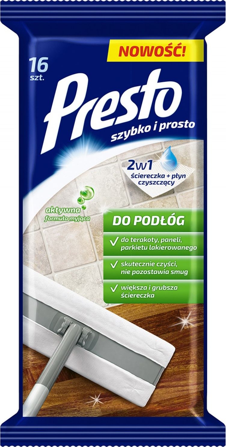 Presto 2w1 Ściereczka + Płyn czyszczący do podłóg 16 szt.