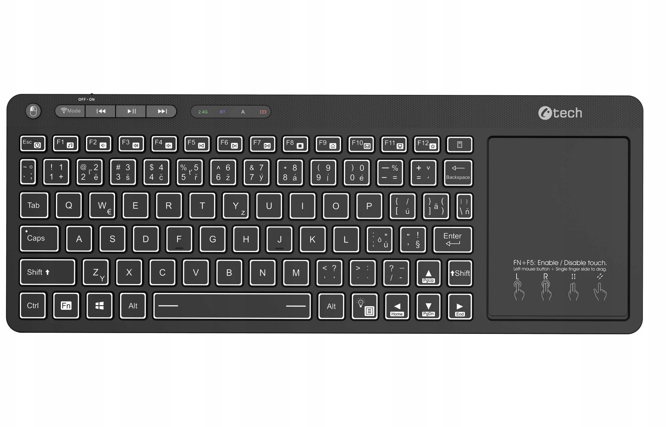 Klawiatura C-Tech C-TECH Klawiatura WLTK-03 Bezprzewodowa Touchpad czarna