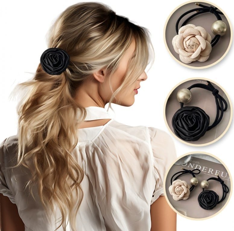 Zestaw frotek gumek z różą i perłą 2w1 na plakietce GUM164