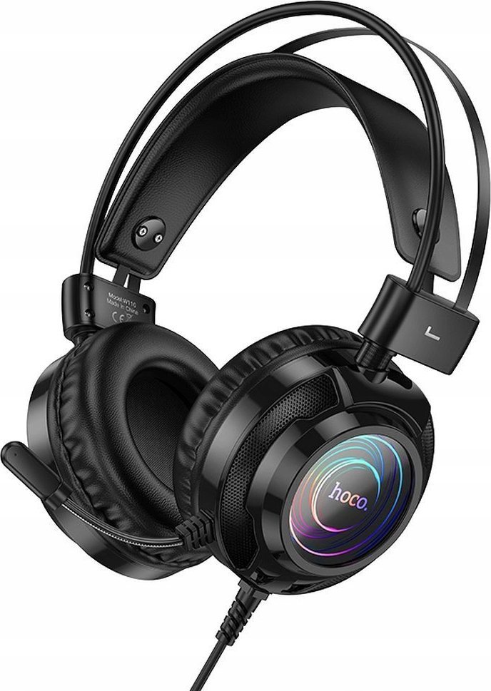 Słuchawki Hoco HOCO słuchawki przewodowe USB A + Jack 3,5 mm z mikrofonem gamingowe W110 2 m czarne