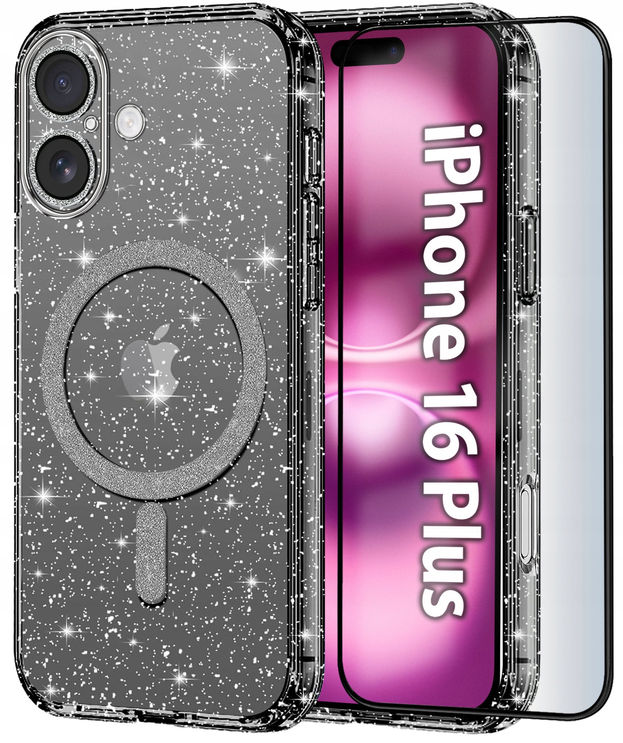 Etui do iPhone 16 Plus BROKATOWE do MagSafe CLEAR SHINE Szkło na ekran