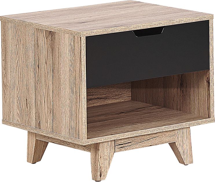 Beliani Szafka nocna jasne drewno z czarnym SPENCER